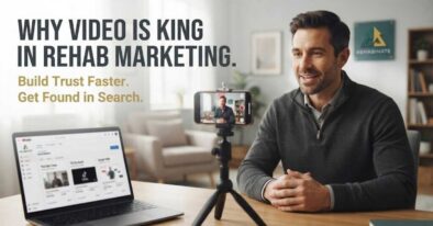 A professional setting up a video recording on a smartphone and laptop, highlighting why video marketing builds trust and gets indexed by Google for rehab centers.